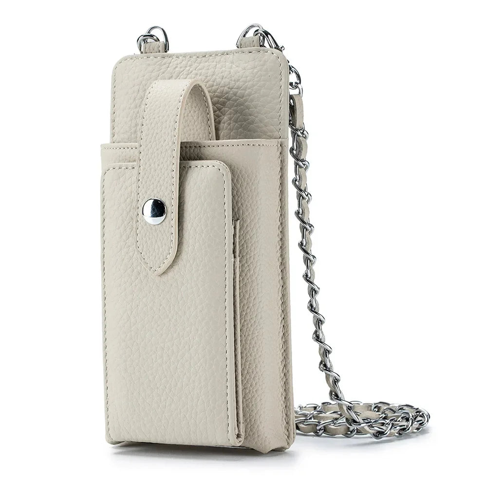 New Genuine Leather Women Shoulder Crossbody s Small Handbag Ladies Mobile Phone Cross Body Chain Bag for iPhone 14 Pro