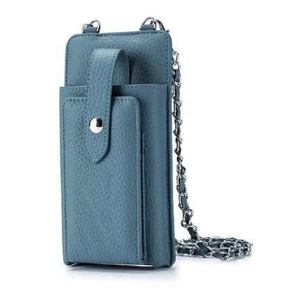 New Genuine Leather Women Shoulder Crossbody s Small Handbag Ladies Mobile Phone Cross Body Chain Bag for iPhone 14 Pro