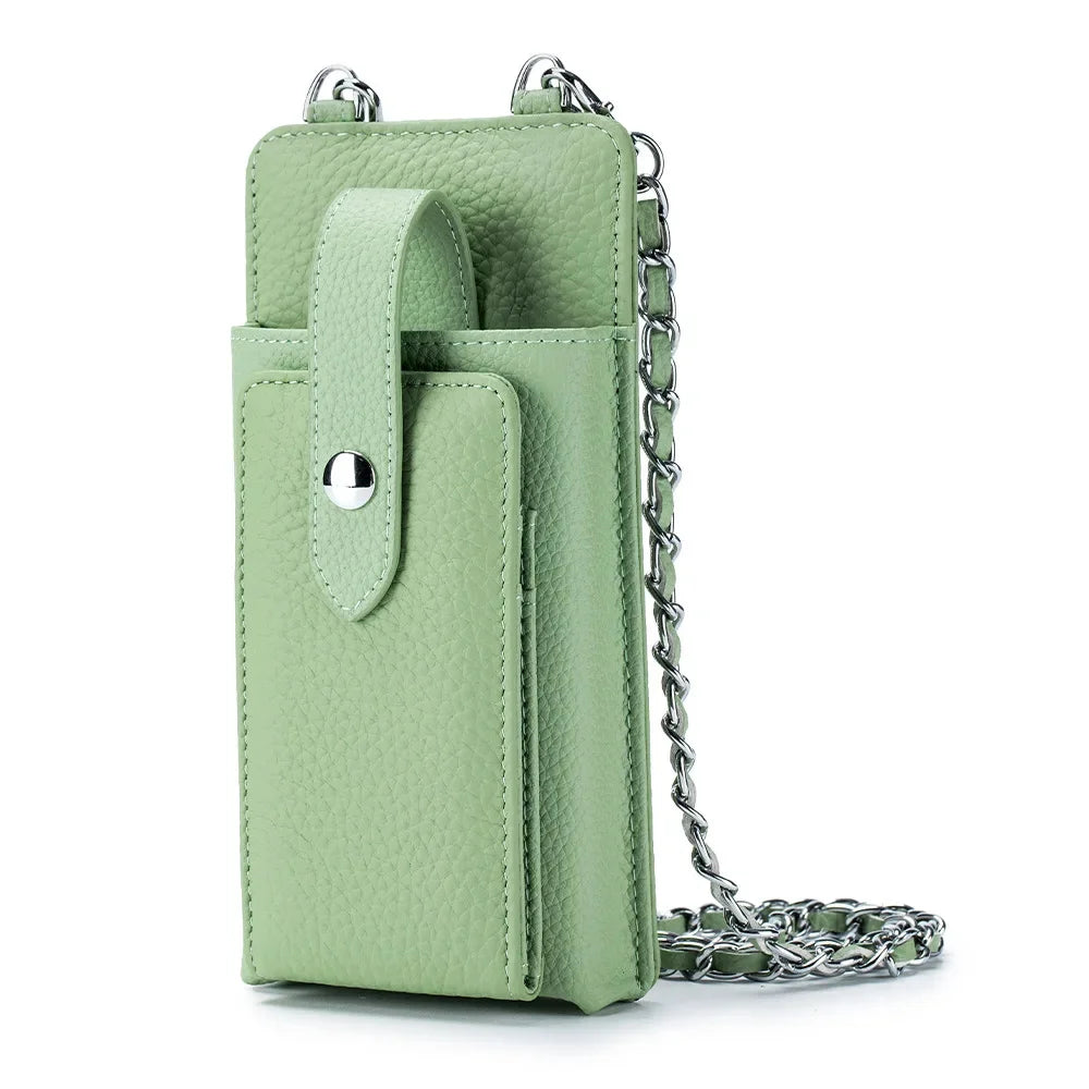 New Genuine Leather Women Shoulder Crossbody s Small Handbag Ladies Mobile Phone Cross Body Chain Bag for iPhone 14 Pro