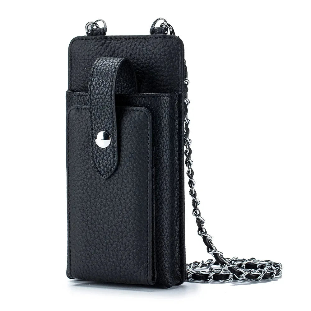 New Genuine Leather Women Shoulder Crossbody s Small Handbag Ladies Mobile Phone Cross Body Chain Bag for iPhone 14 Pro