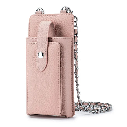 New Genuine Leather Women Shoulder Crossbody s Small Handbag Ladies Mobile Phone Cross Body Chain Bag for iPhone 14 Pro