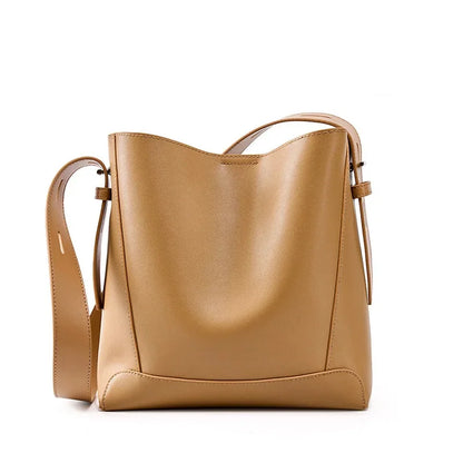 New Genuine Leather Women's Crossbody One Shoulder Large Capacity Bucket Bag