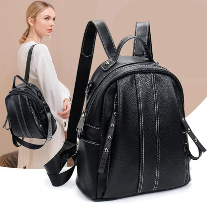 New Genuine Leather Women's Fashion Anti-Theft Ladies Travel Backpack Large Capacity Feminina School Bag