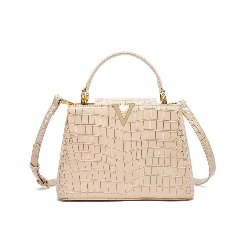 New Genuine Pink Leather Trendy Crocodile Pattern Luxury Cowhide Bag Women's Bag Crossbody Bags Handbag