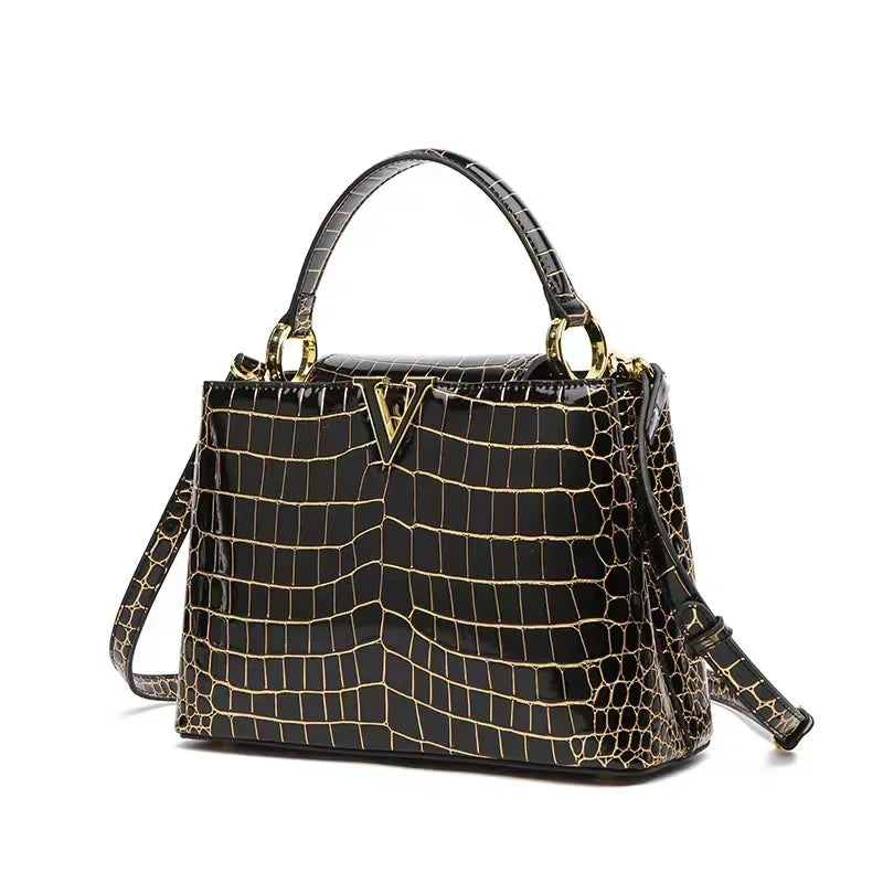 New Genuine Pink Leather Trendy Crocodile Pattern Luxury Cowhide Bag Women's Bag Crossbody Bags Handbag