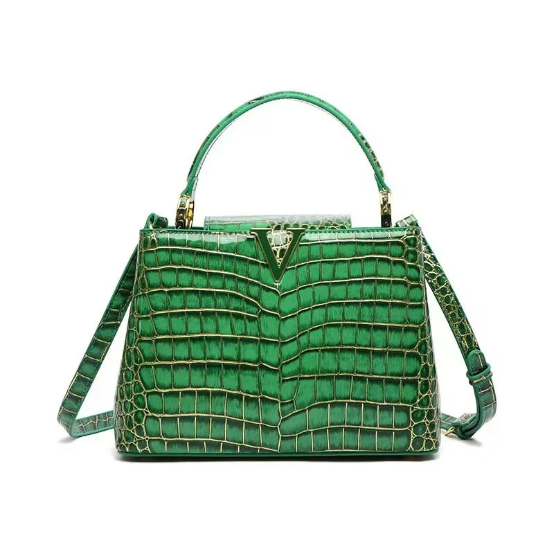 New Genuine Pink Leather Trendy Crocodile Pattern Luxury Cowhide Bag Women's Bag Crossbody Bags Handbag