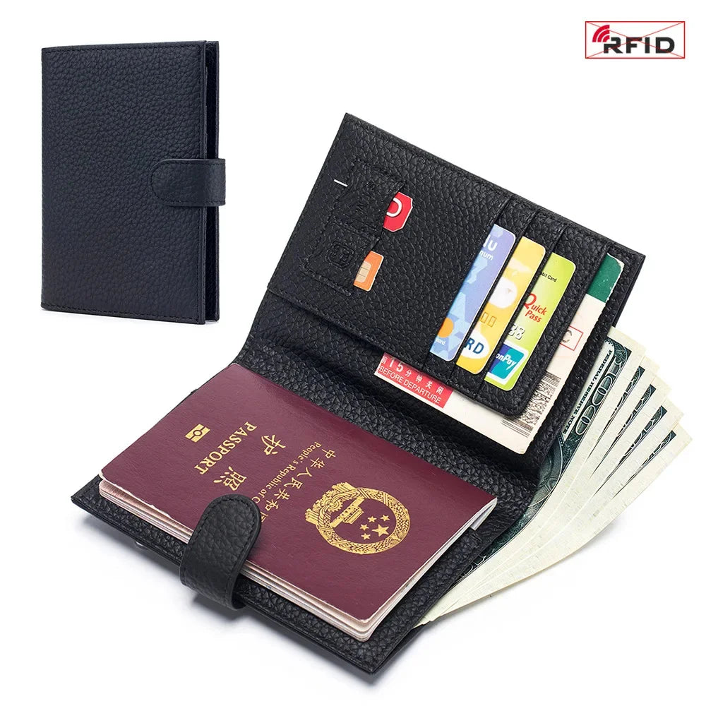 New Genuine RFID Ultra-thin Multifunctional Ticket Holder Passport Certificate Wallet Storage Bag for Women