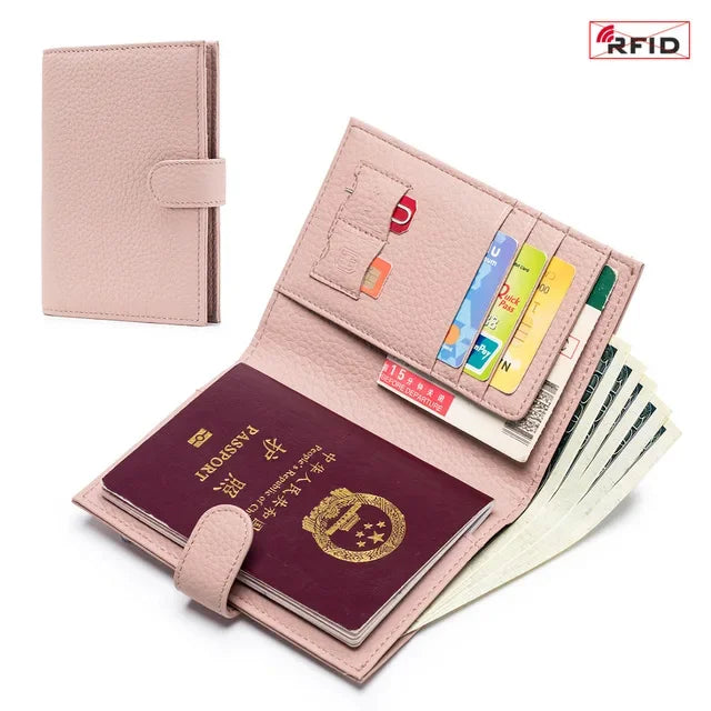 New Genuine RFID Ultra-thin Multifunctional Ticket Holder Passport Certificate Wallet Storage Bag for Women