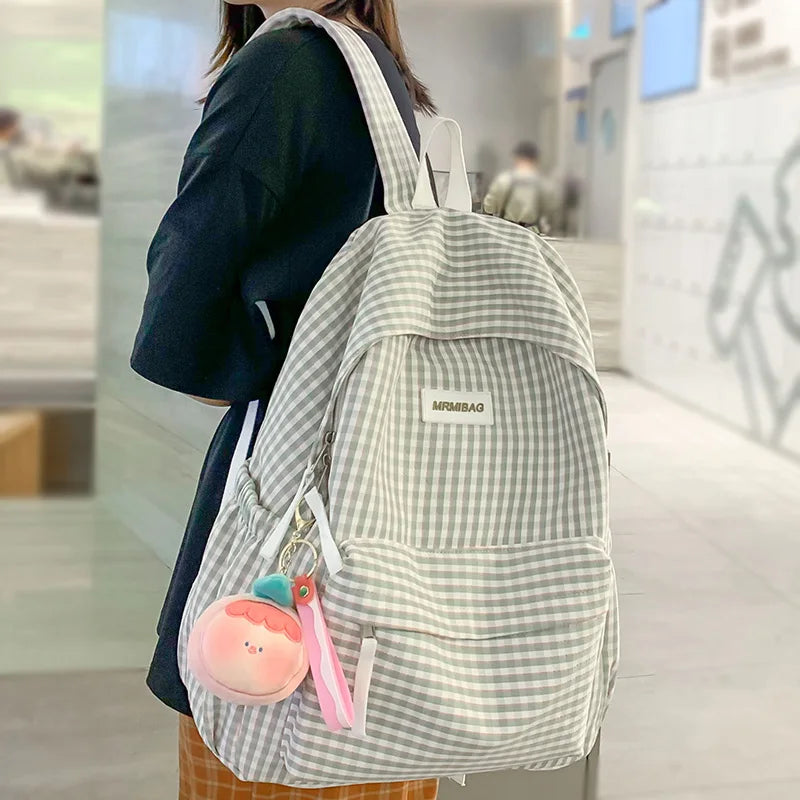 New Girl Plaid Kawaii Travel Book Backpack Lady Lattice Bag Fashion Female Cute Laptop Leisure College Backpack Women School Bag
