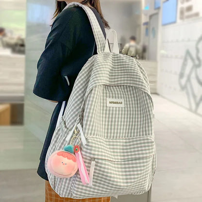 New Girl Plaid Kawaii Travel Book Backpack Lady Lattice Bag Fashion Female Cute Laptop Leisure College Backpack Women School Bag