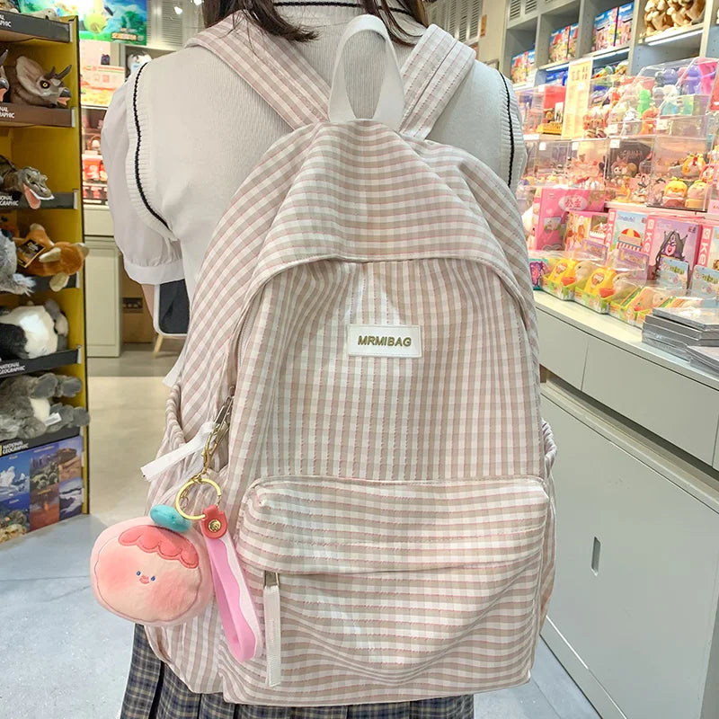 New Girl Plaid Kawaii Travel Book Backpack Lady Lattice Bag Fashion Female Cute Laptop Leisure College Backpack Women School Bag