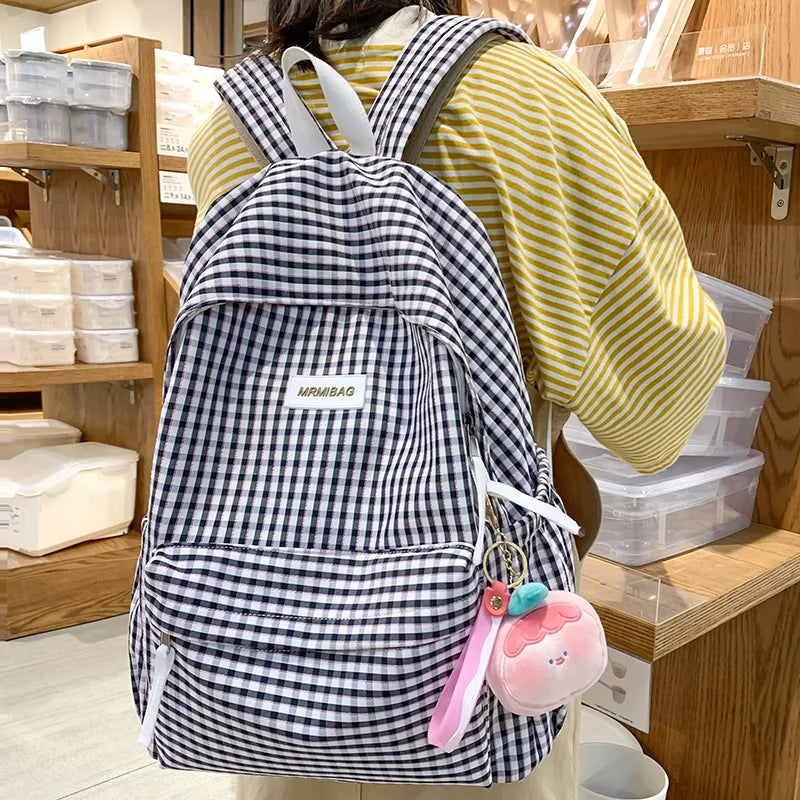 New Girl Plaid Kawaii Travel Book Backpack Lady Lattice Bag Fashion Female Cute Laptop Leisure College Backpack Women School Bag