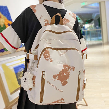 New Girl Printing Kawaii Trendy Book Bags Women Travel School Bag Female Cute Nylon Laptop College Backpack Lady Student Fashion