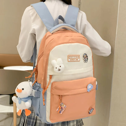 New Girl Travel Laptop Kawaii Backpack Female Trendy Teenager Badge Book Bag Women Leisure School Bag Lady Nylon College Fashion