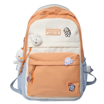 New Girl Travel Laptop Kawaii Backpack Female Trendy Teenager Badge Book Bag Women Leisure School Bag Lady Nylon College Fashion