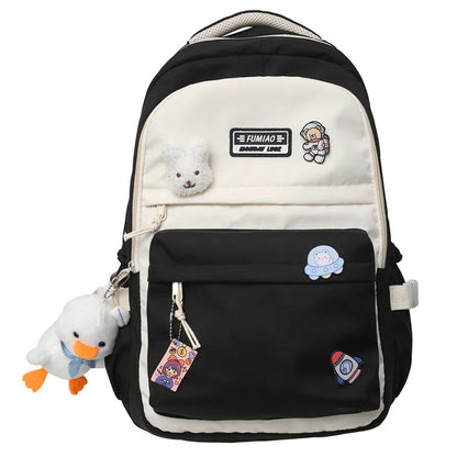 New Girl Travel Laptop Kawaii Backpack Female Trendy Teenager Badge Book Bag Women Leisure School Bag Lady Nylon College Fashion