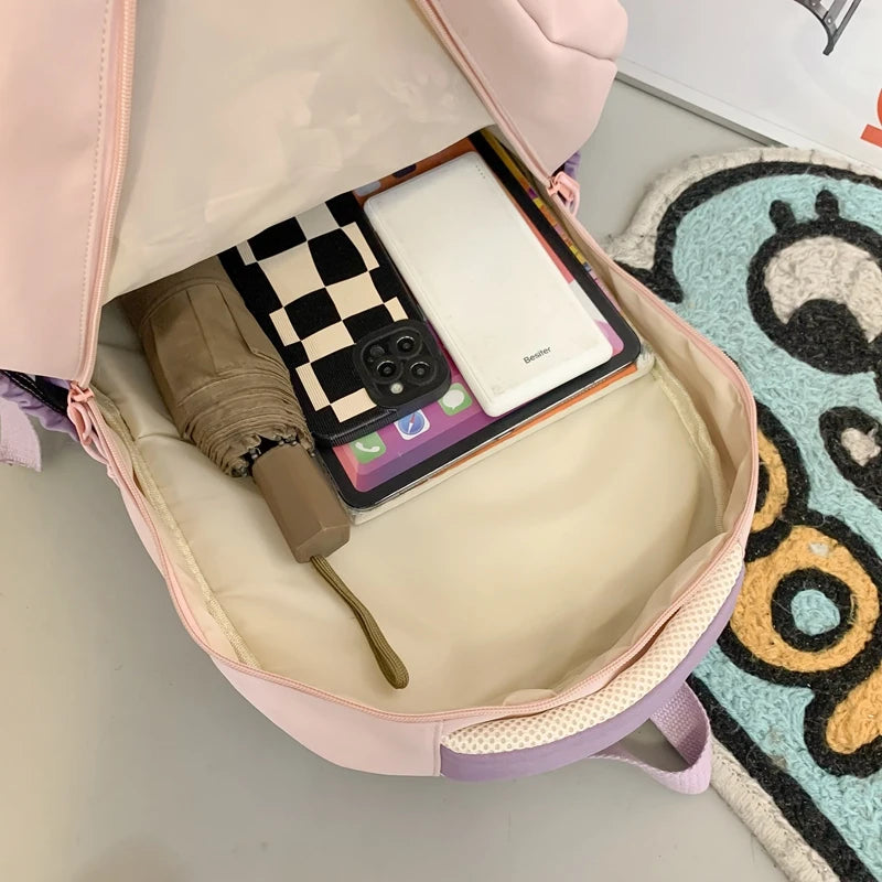 New Girl Travel Laptop Kawaii Backpack Female Trendy Teenager Badge Book Bag Women Leisure School Bag Lady Nylon College Fashion