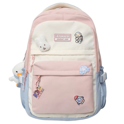 New Girl Travel Laptop Kawaii Backpack Female Trendy Teenager Badge Book Bag Women Leisure School Bag Lady Nylon College Fashion