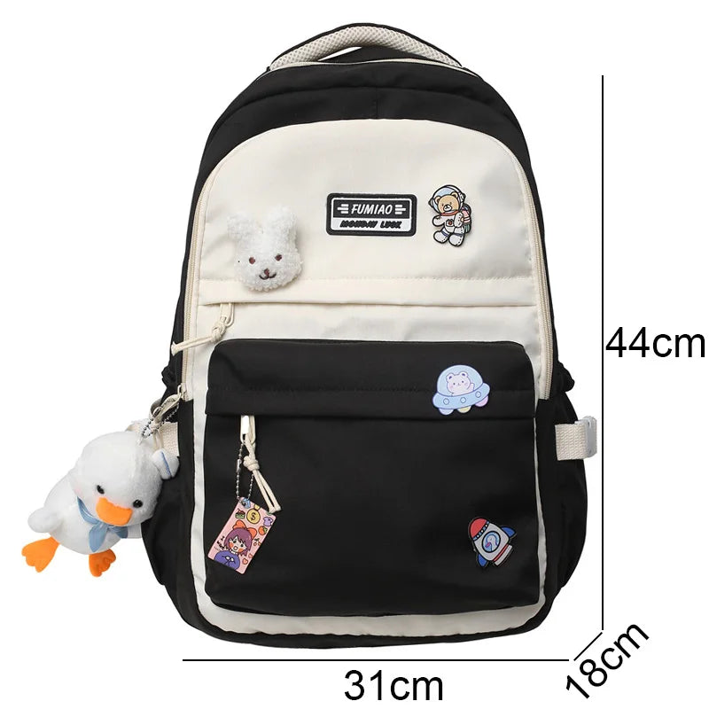 New Girl Travel Laptop Kawaii Backpack Female Trendy Teenager Badge Book Bag Women Leisure School Bag Lady Nylon College Fashion