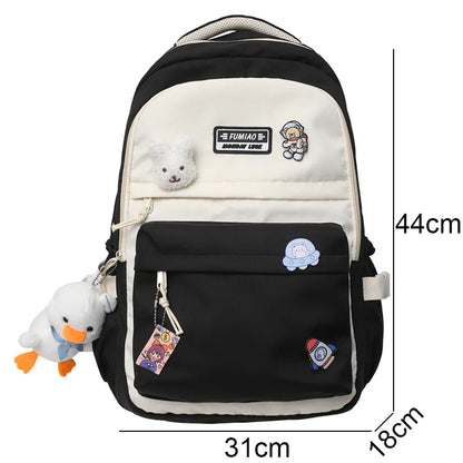 New Girl Travel Laptop Kawaii Backpack Female Trendy Teenager Badge Book Bag Women Leisure School Bag Lady Nylon College Fashion
