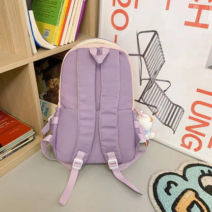 New Girl Travel Laptop Kawaii Backpack Female Trendy Teenager Badge Book Bag Women Leisure School Bag Lady Nylon College Fashion