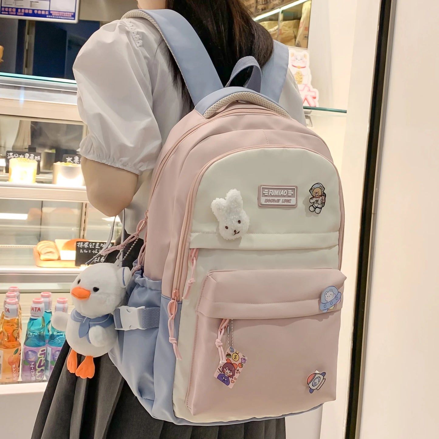New Girl Travel Laptop Kawaii Backpack Female Trendy Teenager Badge Book Bag Women Leisure School Bag Lady Nylon College Fashion