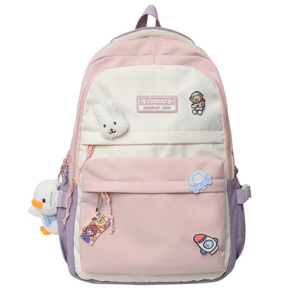 New Girl Travel Laptop Kawaii Backpack Female Trendy Teenager Badge Book Bag Women Leisure School Bag Lady Nylon College Fashion