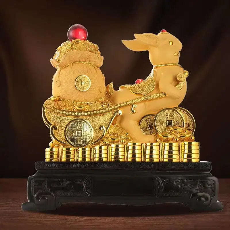 New Gold rabbit feng shui decorations statue, children's birthday presents cute creative crafts  Accessories for home decoration