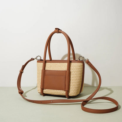 New Grass Knitted Summer Style Handheld Small Bag, Small and Popular Combination Leather One Shoulder Crossbody Bag