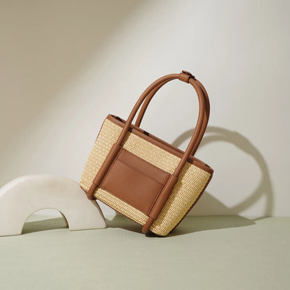 New Grass Knitted Summer Style Handheld Small Bag, Small and Popular Combination Leather One Shoulder Crossbody Bag