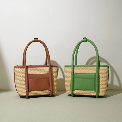 New Grass Knitted Summer Style Handheld Small Bag, Small and Popular Combination Leather One Shoulder Crossbody Bag