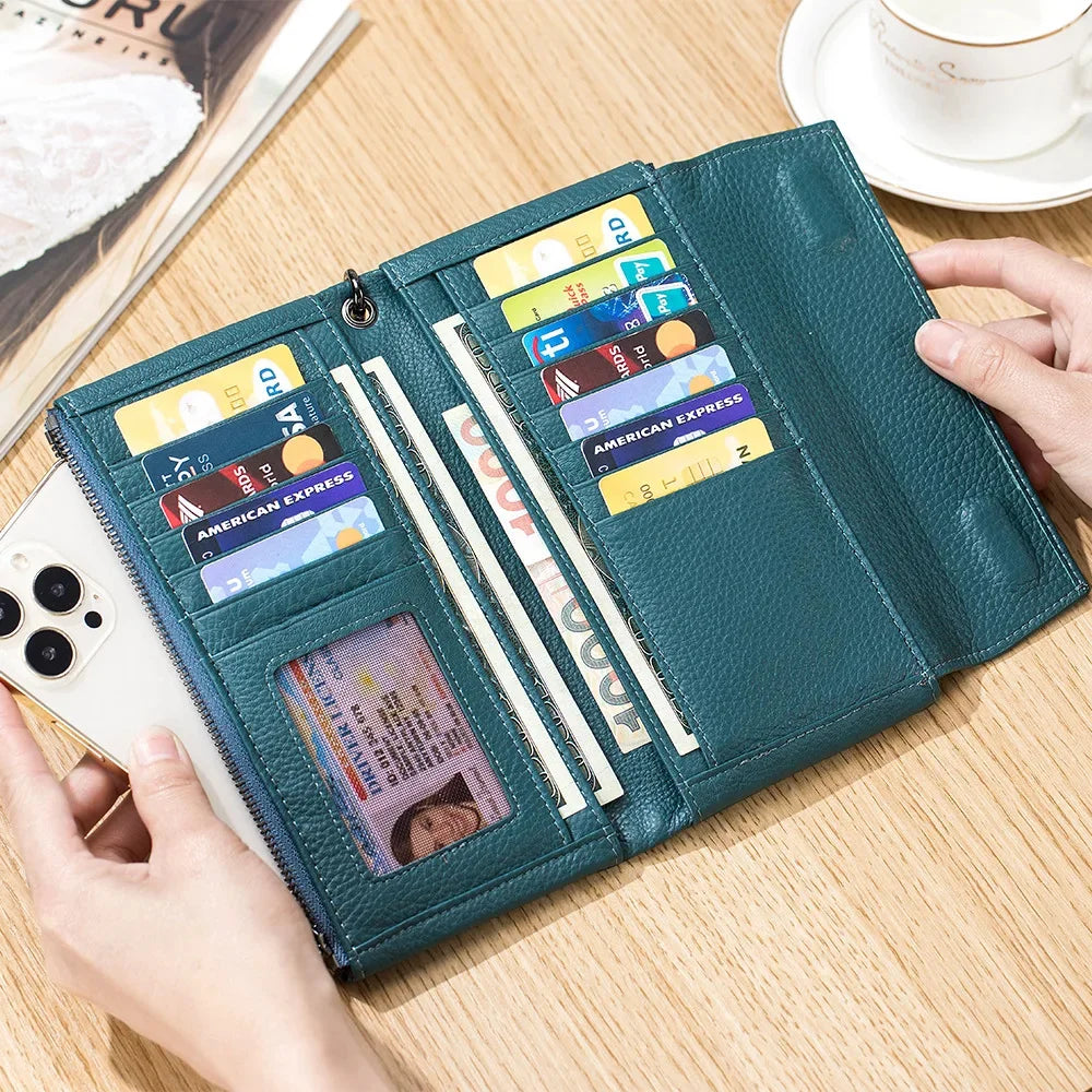 New Hand Lift Soft Leather Long Purse Fashion Versatile Large Capacity Multi-card Bag Can Put Mobile Phone Wallet