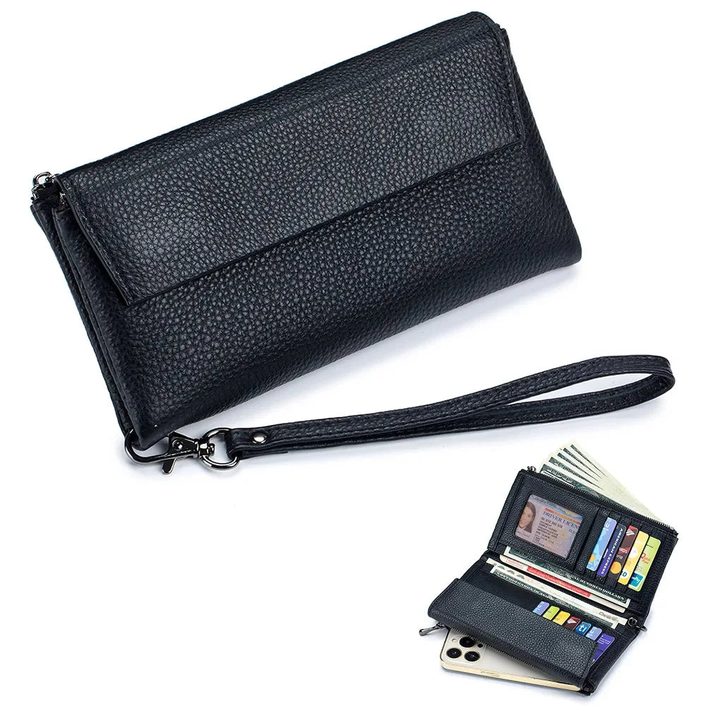 New Hand Lift Soft Leather Long Purse Fashion Versatile Large Capacity Multi-card Bag Can Put Mobile Phone Wallet