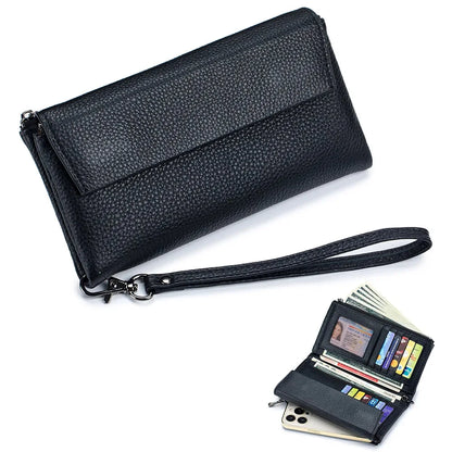 New Hand Lift Soft Leather Long Purse Fashion Versatile Large Capacity Multi-card Bag Can Put Mobile Phone Wallet
