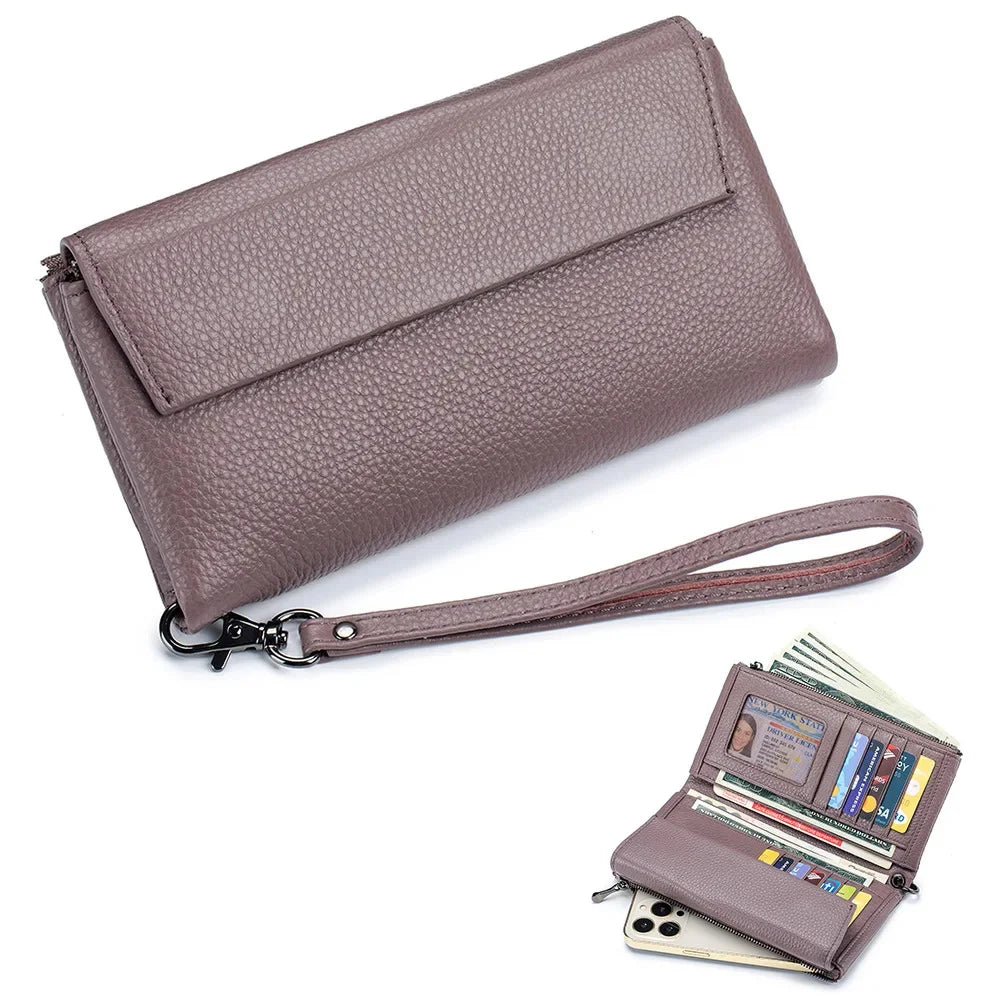 New Hand Lift Soft Leather Long Purse Fashion Versatile Large Capacity Multi-card Bag Can Put Mobile Phone Wallet