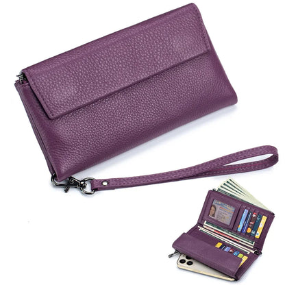 New Hand Lift Soft Leather Long Purse Fashion Versatile Large Capacity Multi-card Bag Can Put Mobile Phone Wallet