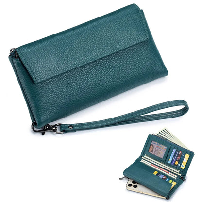 New Hand Lift Soft Leather Long Purse Fashion Versatile Large Capacity Multi-card Bag Can Put Mobile Phone Wallet