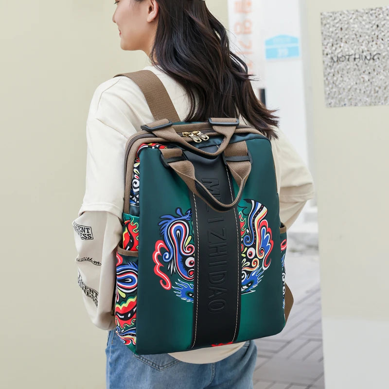 New High Quality Chinoiserie Multiple Pockets Large Capacity Waterproof Laptop Bag Fashion  Luxury Designer Backpack for Women