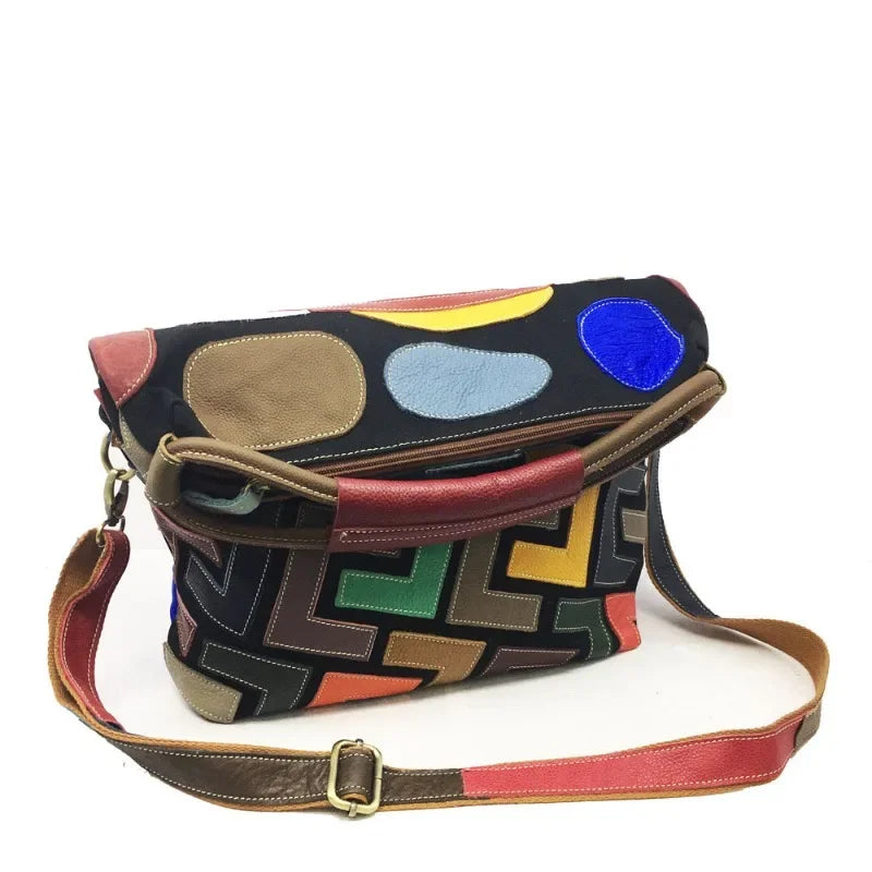 New High Quality Genuine Leather Handbag For Women Color Matching Fashion Retro Portable Crossbody Shoulder Bag All-match Bolsos