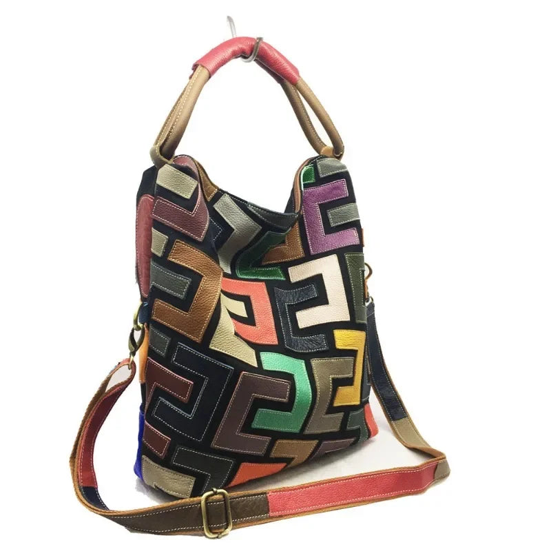New High Quality Genuine Leather Handbag For Women Color Matching Fashion Retro Portable Crossbody Shoulder Bag All-match Bolsos
