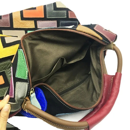 New High Quality Genuine Leather Handbag For Women Color Matching Fashion Retro Portable Crossbody Shoulder Bag All-match Bolsos