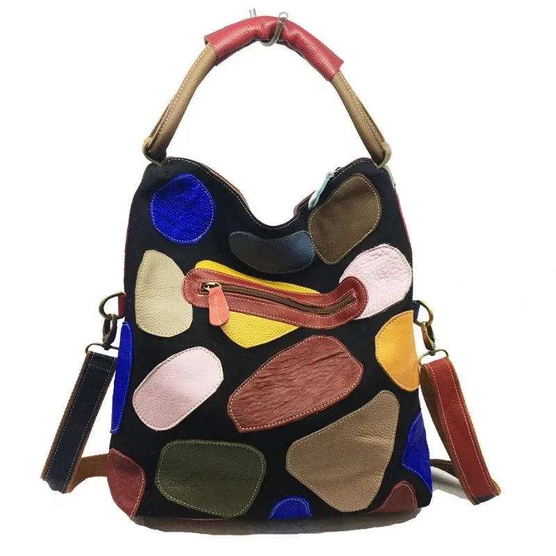 New High Quality Genuine Leather Handbag For Women Color Matching Fashion Retro Portable Crossbody Shoulder Bag All-match Bolsos
