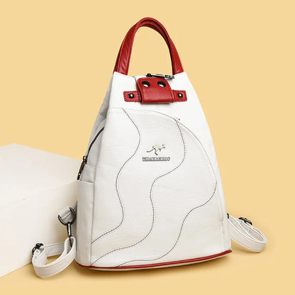 New High Quality Ladies's Leather Vintage Bookpack Large Capacity Travel Backpack Fashion Schoolbag Mochila Women's Shoulder Bag