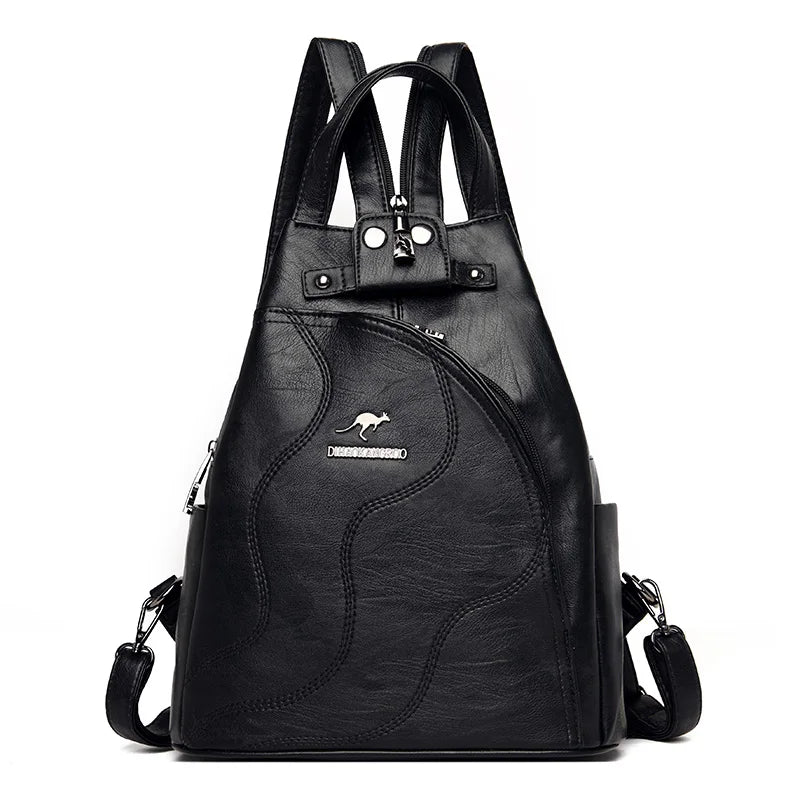 New High Quality Ladies's Leather Vintage Bookpack Large Capacity Travel Backpack Fashion Schoolbag Mochila Women's Shoulder Bag
