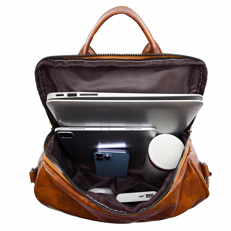 New High Quality Soft Leather Women's Backpack Large Capacity Female Anti Theft Backpack Famous Designer Girl's Shoulder Bag Sac
