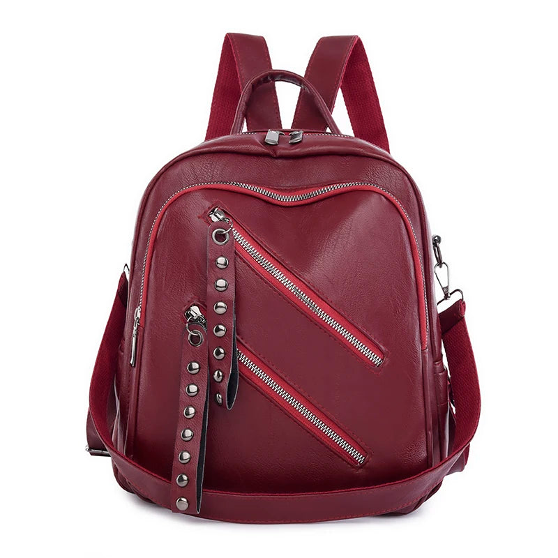 New High Quality Solid Color Leather Backpacks Women High Capacity Travel Backpack School Bags for Teenage Girls Shoulder Bag