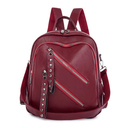 New High Quality Solid Color Leather Backpacks Women High Capacity Travel Backpack School Bags for Teenage Girls Shoulder Bag