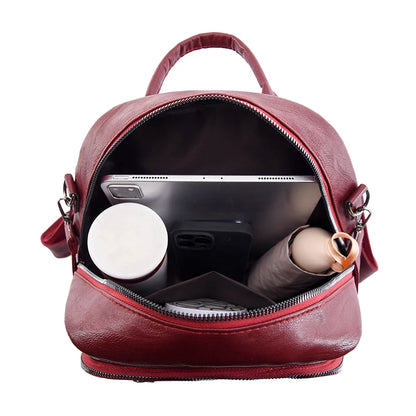 New High Quality Solid Color Leather Backpacks Women High Capacity Travel Backpack School Bags for Teenage Girls Shoulder Bag