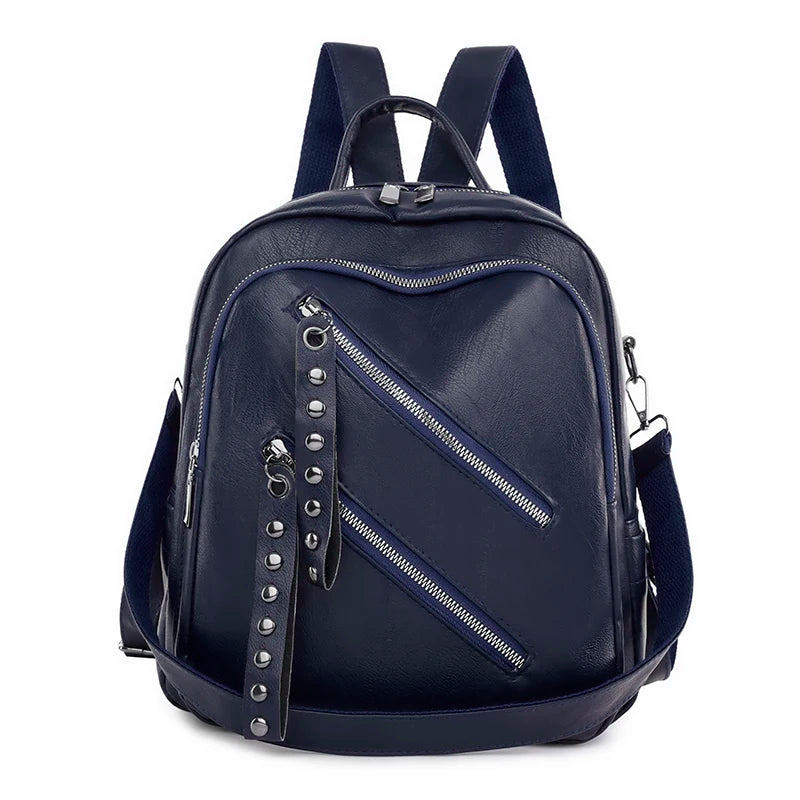 New High Quality Solid Color Leather Backpacks Women High Capacity Travel Backpack School Bags for Teenage Girls Shoulder Bag