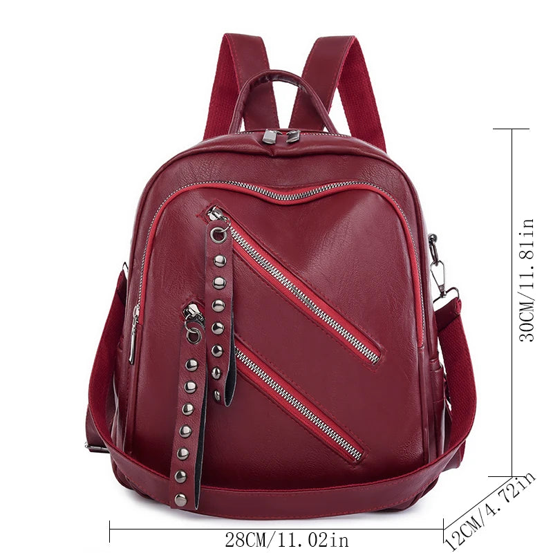 New High Quality Solid Color Leather Backpacks Women High Capacity Travel Backpack School Bags for Teenage Girls Shoulder Bag